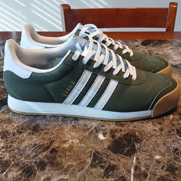Adidas Olive Sneakers with White Stripes